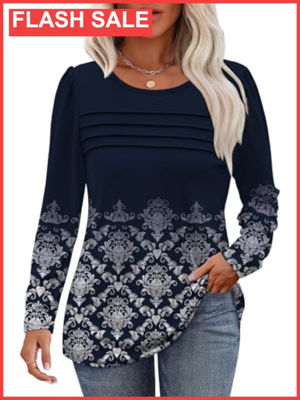Womens Pleated Tunic Top Long Sleeve Flowy Blouse for Leggings